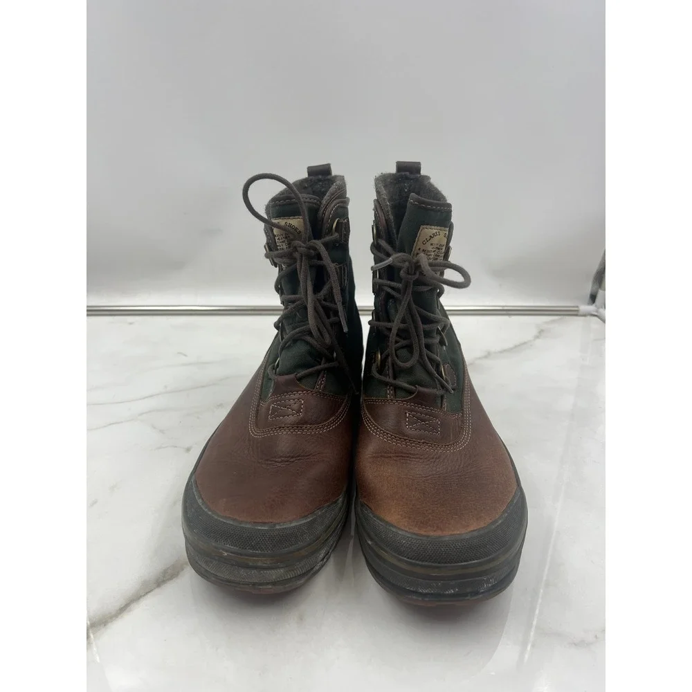 Vintage Clarks Green Canvas Brown Leather Wool Lined Boots 11.5 M Waterproof